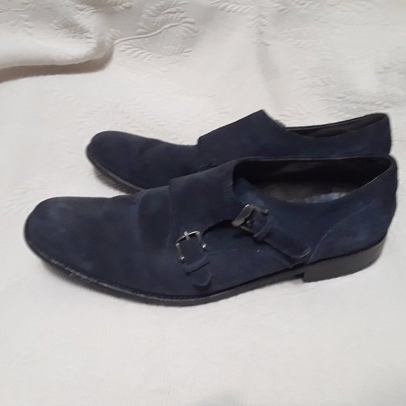 JOHN VARVATOS Double Monk Shoes Blue Suede - Picture 5 of 10